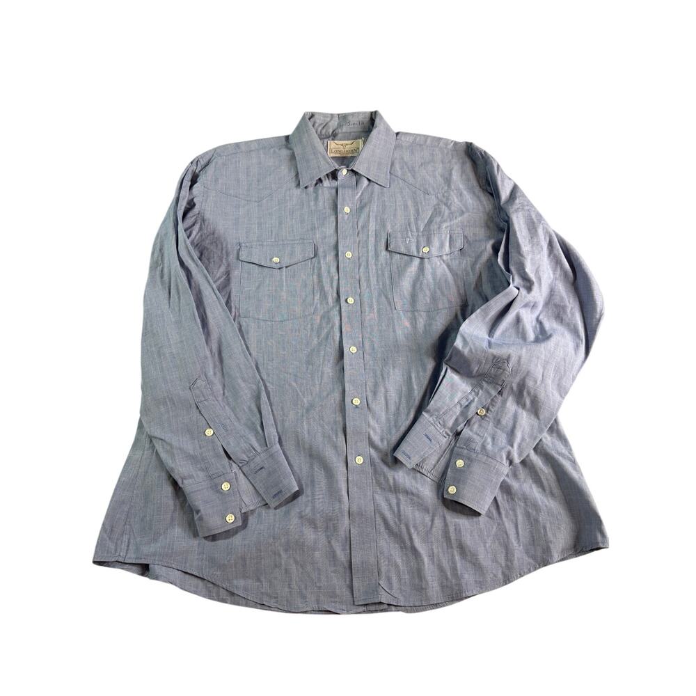 Longhorn Sportswear Western Shirt Made USA Blue Plaid Button Front Men's 17.5x36